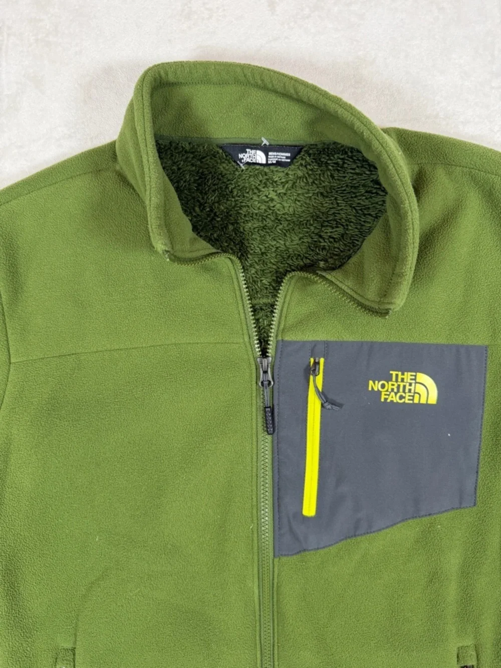 The North Face Medium Olive Green Fleece Jacket with Contrast Chest Pocket